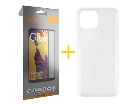 Juego 1 X Película de Vidrio Templado Full y Funda ACCETEL por Apple iPhone 14 Silicona Líquida Incoloro Clear