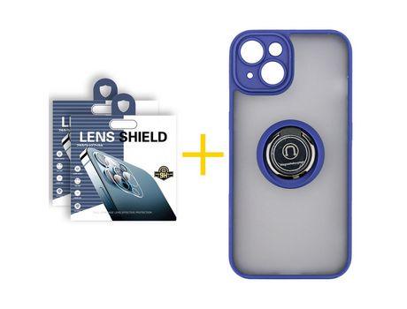 Juego 2 X Película de Cámara trasera + Funda skyhe por Apple iPhone 14 Plus Gel Bumper con Anillo Azul