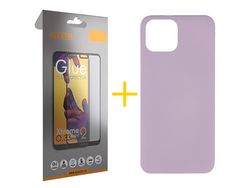 Pack 1 X Película de Vidrio Templado Full + Funda Accetel para iPhone 14 Plus Silicona Líquida Morado