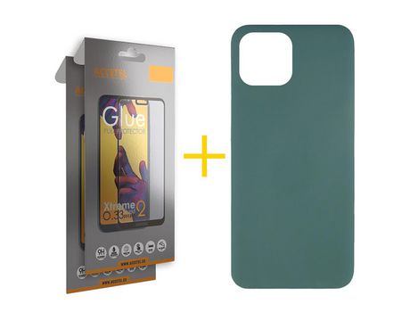 Juego 2 X Película de Vidrio Templado Full y Funda ACCETEL por Apple iPhone 14 Silicona Líquida Verde