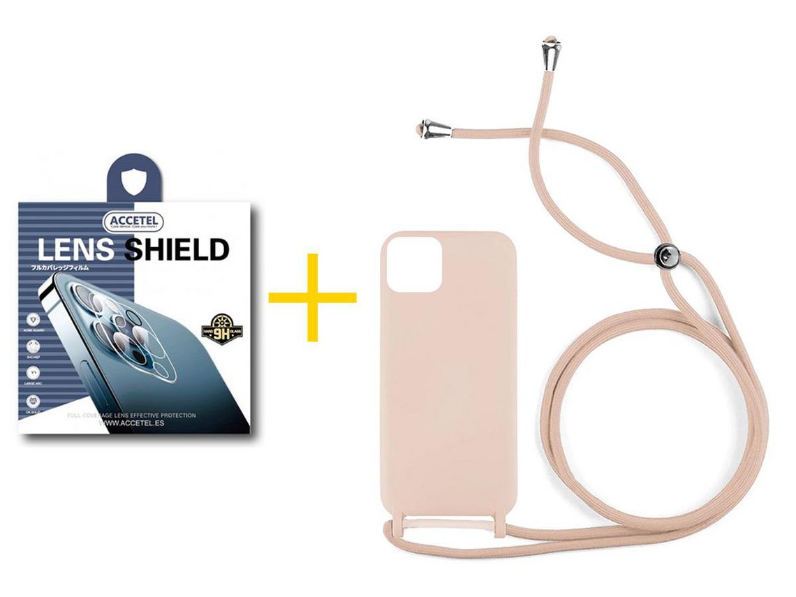 Juego 1 X Película de Cámara trasera + Funda Accetel por Apple iPhone 14 Plus Gel con Cordón Rosa Pastel