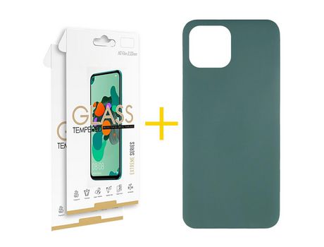 Pack 2 X Película de Vidrio Templado 2.5D + Funda GANDY por Apple iPhone 15 Plus Silicona Líquida Verde