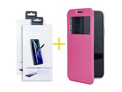 Juego 2 X Película de Vidrio Templado Antiestático + Funda skyhe por Apple iPhone 14 Plus Flip Cover Gandy Rosa