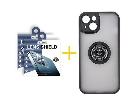Juego 2 X Película de Cámara trasera + Funda Accetel por Apple iPhone 14 Plus Gel Bumper con Anillo Negro