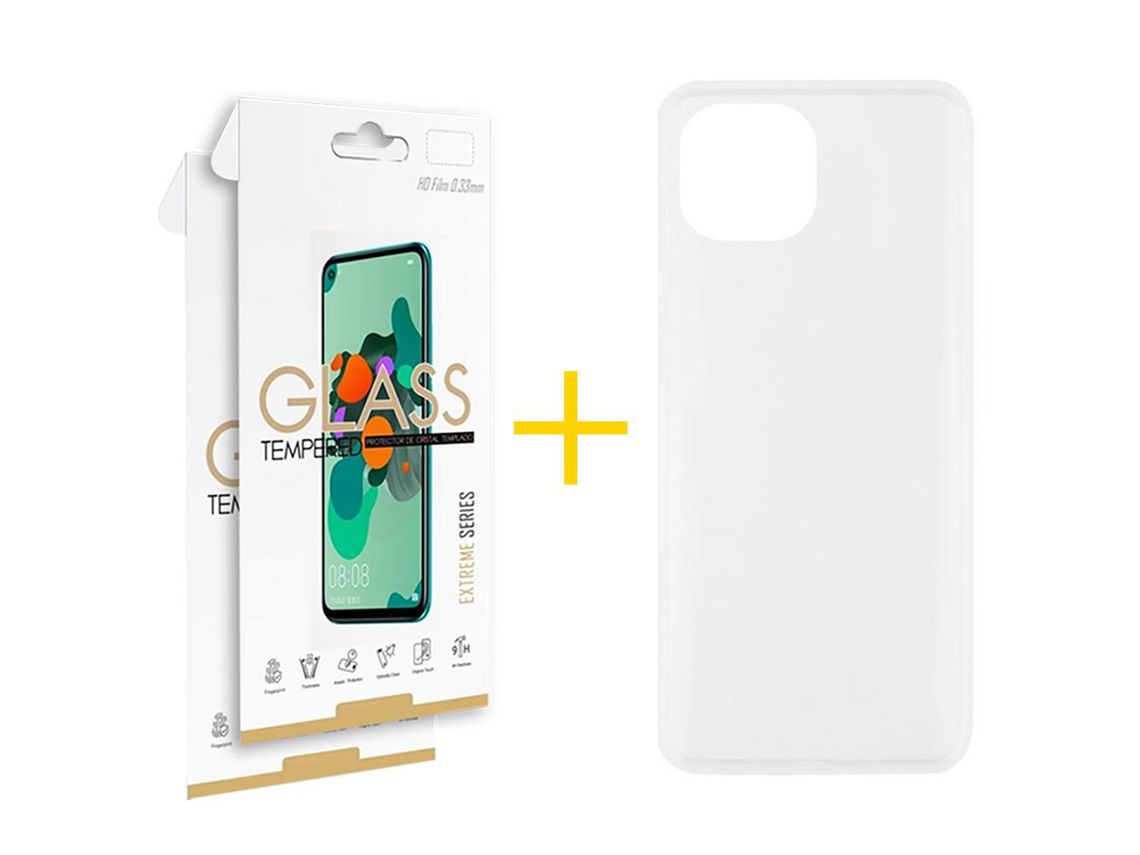 Juego 2 X Película de Vidrio Templado 2.5D y Funda SKYHE por Apple iPhone 14 Silicona Liso Incoloro Clear