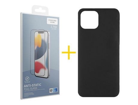 Juego 1 X Película de Vidrio Templado Antiestático y Funda SKYHE por Apple iPhone 14 Silicona Líquida Negro