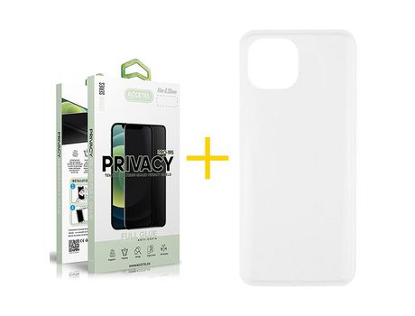 Pack 1 X Película de Vidrio Templado Antiespia + Funda GANDY por Apple iPhone 15 Silicona Liso Incoloro Clear