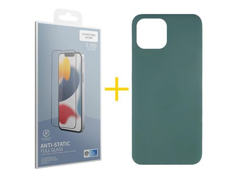 Juego 1 X Película de Vidrio Templado Antiestático + Funda skyhe por Apple iPhone 14 Plus Silicona Líquida Verde