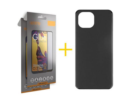 Juego 2 X Película de Vidrio Templado Full + Funda Accetel por Apple iPhone 14 Plus Silicona Liso Negro