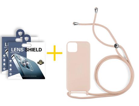 Pack 2 X Película de Cámara trasera + Funda GANDY por Apple iPhone 15 Pro Gel con Cordón Rosa Pastel