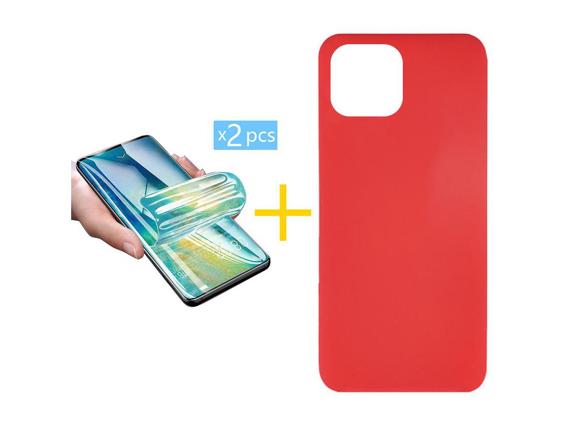 Juego 2 X Película de Vidrio Templado Hidrogel + Funda Accetel por Apple iPhone 14 Plus Silicona Líquida Rojo