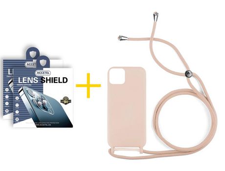Juego 2 X Película de Cámara trasera + Funda Accetel por Apple iPhone 14 Plus Gel con Cordón Rosa Pastel