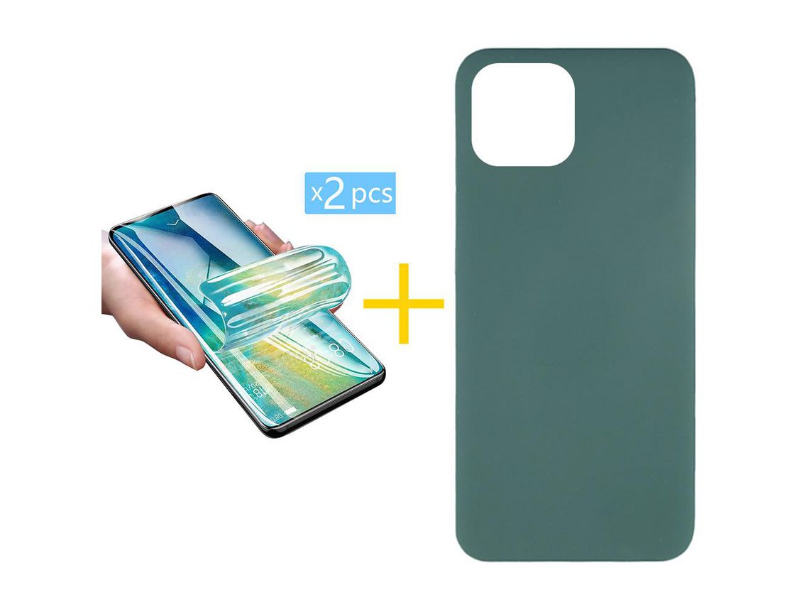 Pack 2 X Película de Vidrio Templado Hidrogel + Funda GANDY por Apple iPhone 15 Plus Silicona Líquida Verde
