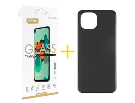 Pack 1 X Protector de Vidrio Templado 2.5D + Funda GANDY para Xiaomi Redmi Note 12 5G Silicona Liso Negro