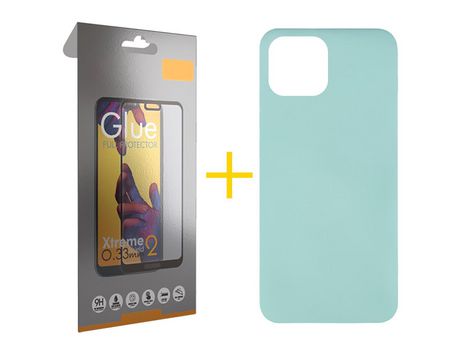 Pack 1 X Película de Vidrio Templado Full + Funda GANDY por Apple iPhone 15 Silicona Líquida Verde-Água