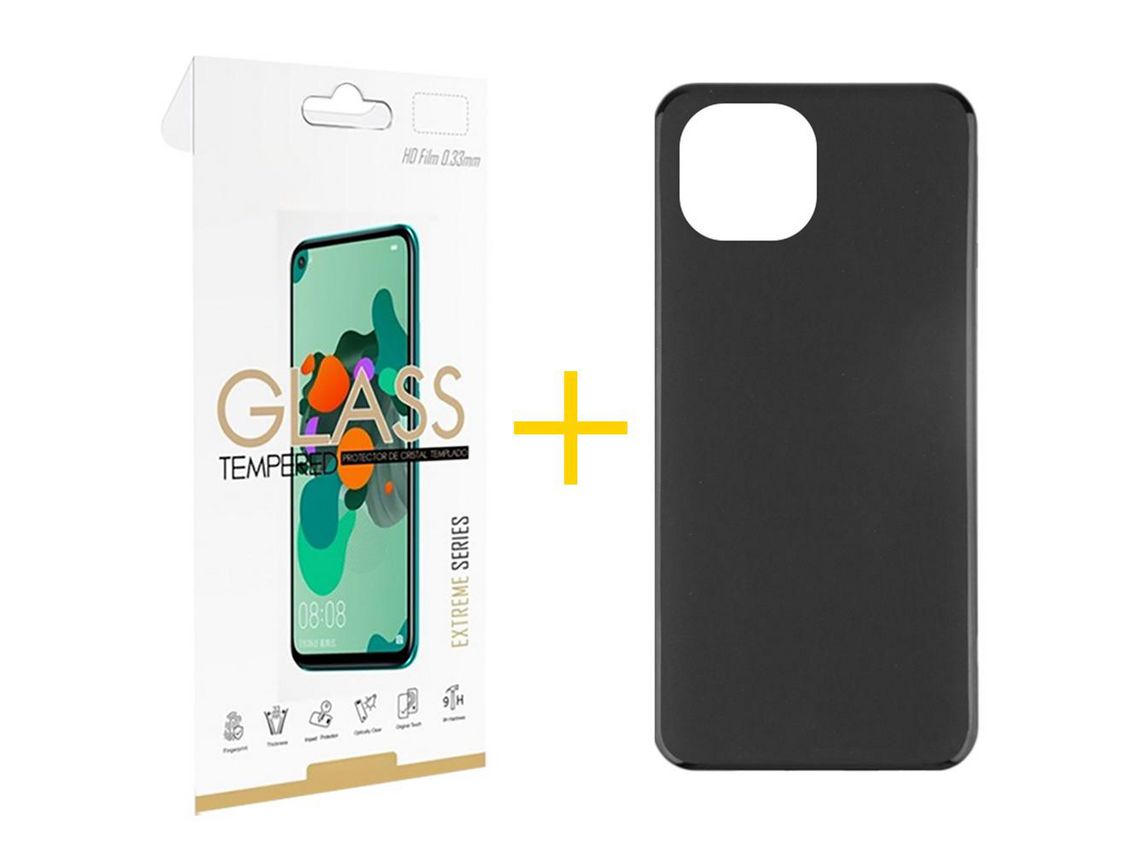Pack 1 X Protector de Vidrio Templado 2.5D + Funda SKYHE para Xiaomi Redmi Note 12 5G Silicona Liso Negro