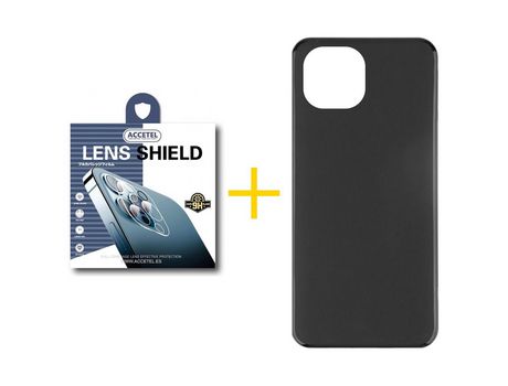 Juego 1 X Película de Cámara trasera y Funda ACCETEL por Apple iPhone 14 Silicona Liso Negro