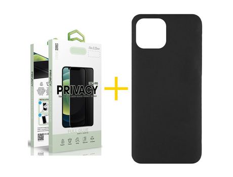 Pack 1 X Película de Vidrio Templado Antiespia + Funda SKYHE por Apple iPhone 15 Pro Silicona Líquida Negro