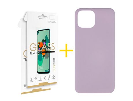 Pack 2 X Película de Vidrio Templado 2.5D + Funda GANDY por Apple iPhone 15 Plus Silicona Líquida Roxo