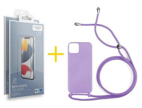Juego 2 X Película de Vidrio Templado Antiestático + Funda skyhe por Apple iPhone 14 Plus Gel con Cordón Lila