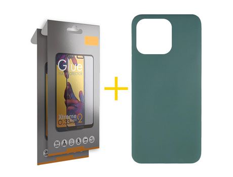 Juego 2 X Película de Vidrio Templado Full + Funda skyhe por Apple iPhone 14 Pro Silicona Líquida Verde