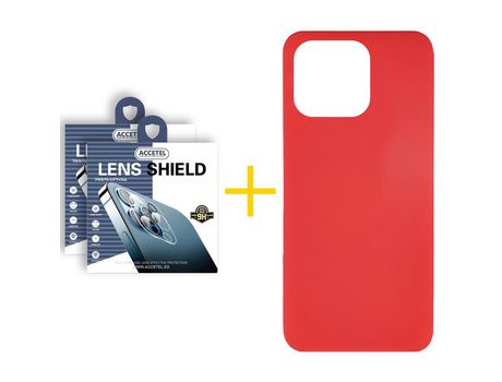 Juego 2 X Película de Cámara trasera + Funda Accetel por Apple iPhone 14 Pro Max Silicona Líquida Rojo