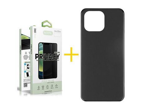 Juego 1 X Película de Vidrio Templado Antiespia + Funda Accetel por Apple iPhone 14 Pro Silicona Liso Negro