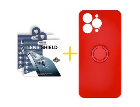 Juego 2 X Película de Cámara trasera + Funda Accetel por Apple iPhone 14 Pro Gel O-Ring Rojo