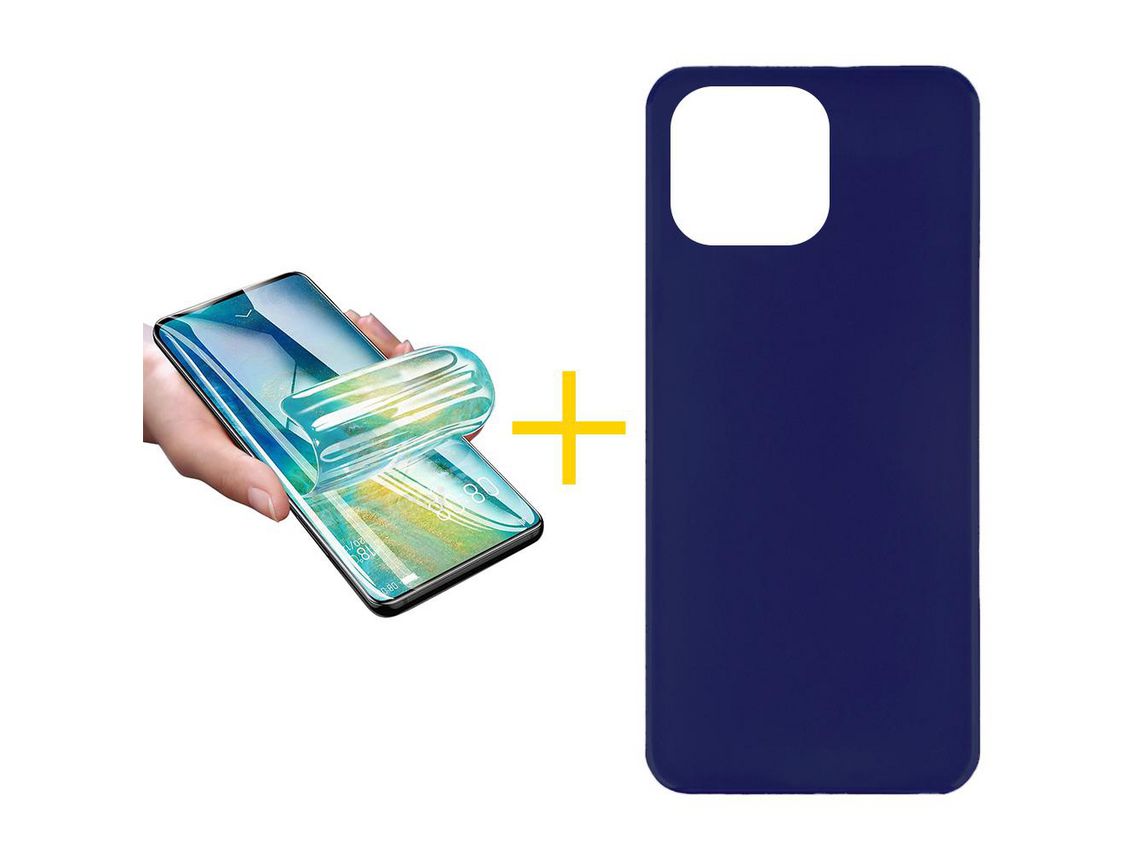 Juego 1 X Película de Vidrio Templado Hidrogel + Funda Accetel por Apple iPhone 14 Pro Max Silicona Liso Azul