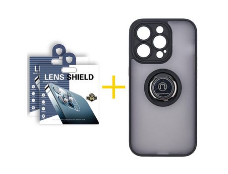 Juego 2 X Película de Cámara trasera + Funda skyhe por Apple iPhone 14 Pro Gel Bumper con Anillo Negro