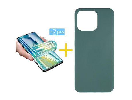 Juego 2 X Película de Vidrio Templado Hidrogel + Funda Accetel por Apple iPhone 14 Pro Silicona Líquida Verde
