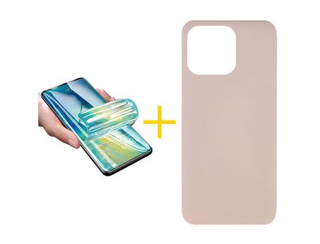 Juego 1 X Película de Vidrio Templado Hidrogel + Funda skyhe por Apple iPhone 14 Pro Silicona Líquida Rosa