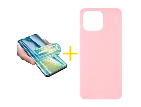 Juego 1 X Película de Vidrio Templado Hidrogel + Funda Accetel por Apple iPhone 14 Pro Silicona Liso Rosa