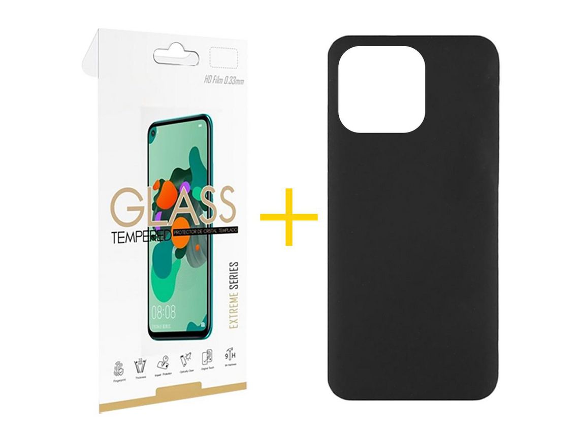 Juego 1 X Película de Vidrio Templado 2.5D + Funda skyhe por Apple iPhone 14 Pro Silicona Líquida Negro