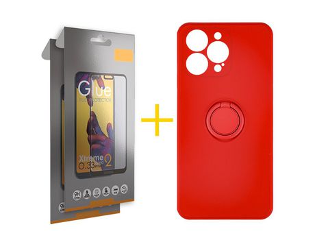 Juego 2 X Película de Vidrio Templado Full + Funda skyhe por Apple iPhone 14 Pro Max Gel O-Ring Rojo