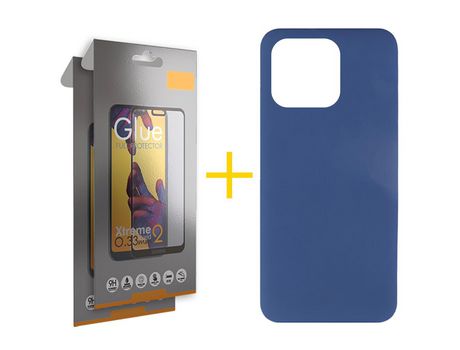 Juego 2 X Película de Vidrio Templado Full + Funda skyhe por Apple iPhone 14 Pro Silicona Líquida Azul