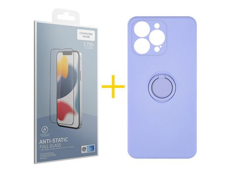Pack 1 X Película de Vidrio Templado Antiestático + Funda skyhe para iPhone 14 Pro Gel O-Ring Morado