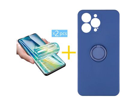 Juego 2 X Película de Vidrio Templado Hidrogel + Funda skyhe por Apple iPhone 14 Pro Gel O-Ring Azul