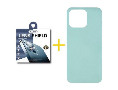 Juego 1 X Película de Cámara trasera + Funda Accetel por Apple iPhone 14 Pro Silicona Líquida Verde-Água