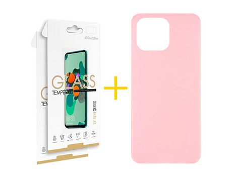 Juego 2 X Película de Vidrio Templado 2.5D + Funda skyhe por Apple iPhone 14 Pro Silicona Liso Rosa
