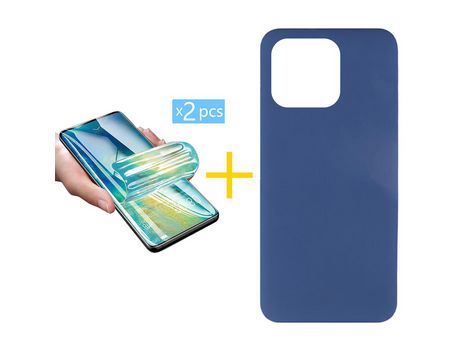 Juego 2 X Película de Vidrio Templado Hidrogel + Funda skyhe por Apple iPhone 14 Pro Silicona Líquida Azul