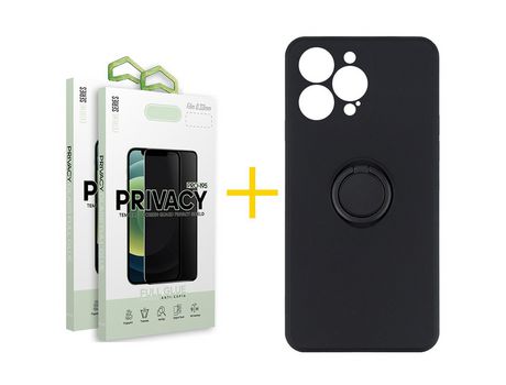 Juego 2 X Película de Vidrio Templado Antiespia + Funda skyhe por Apple iPhone 14 Pro Gel O-Ring Negro