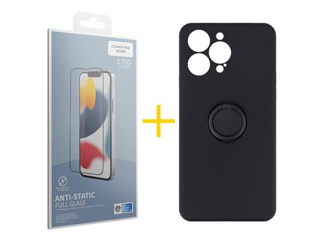 Juego 1 X Película de Vidrio Templado Antiestático + Funda skyhe por Apple iPhone 14 Pro Gel O-Ring Negro
