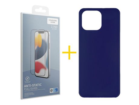 Juego 1 X Película de Vidrio Templado Antiestático + Funda skyhe por Apple iPhone 14 Pro Silicona Liso Azul
