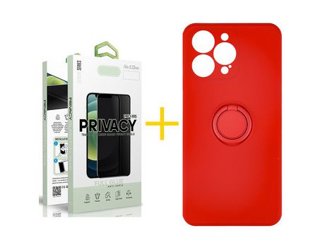 Juego 1 X Película de Vidrio Templado Antiespia + Funda skyhe por Apple iPhone 14 Pro Gel O-Ring Rojo