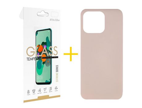 Juego 1 X Película de Vidrio Templado 2.5D + Funda skyhe por Apple iPhone 14 Pro Silicona Líquida Rosa