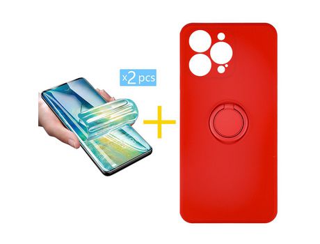 Juego 2 X Película de Vidrio Templado Hidrogel + Funda Accetel por Apple iPhone 14 Pro Gel O-Ring Rojo