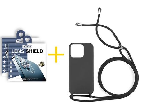 Juego 2 X Película de Cámara trasera + Funda Accetel por Apple iPhone 14 Pro Max Gel con Cordón Negro