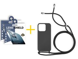 Juego 2 X Película de Cámara trasera + Funda Accetel por Apple iPhone 14 Pro Max Gel con Cordón Negro