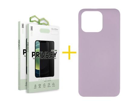 Pack 2 X Película de Vidrio Templado Antiespia + Funda skyhe para iPhone 14 Pro Silicona Líquida Morado